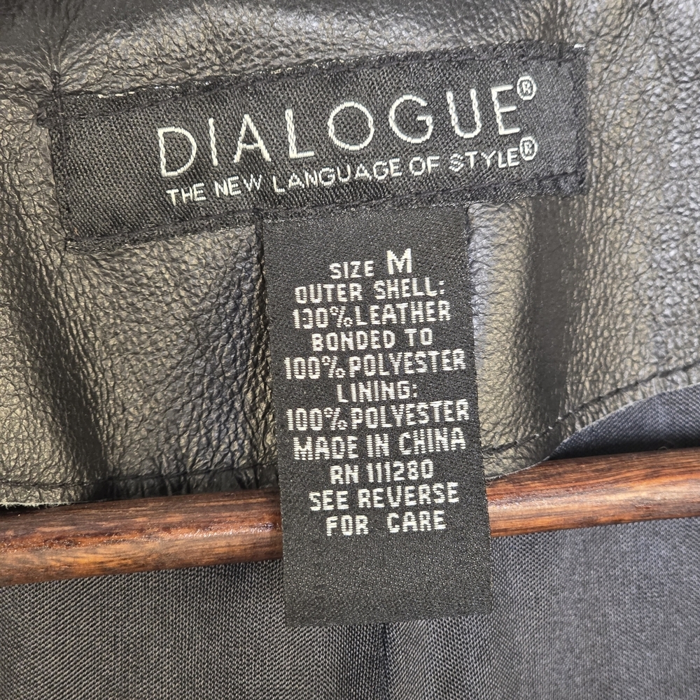 Dialogue Black Leather Zip-Up Jacket – Size M - Bikercore Y2K Style - Picture 7 of 17